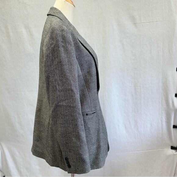 Lafayette 148 black/cream herringbone wool stretch one button blazer size 8 - Picture 7 of 14